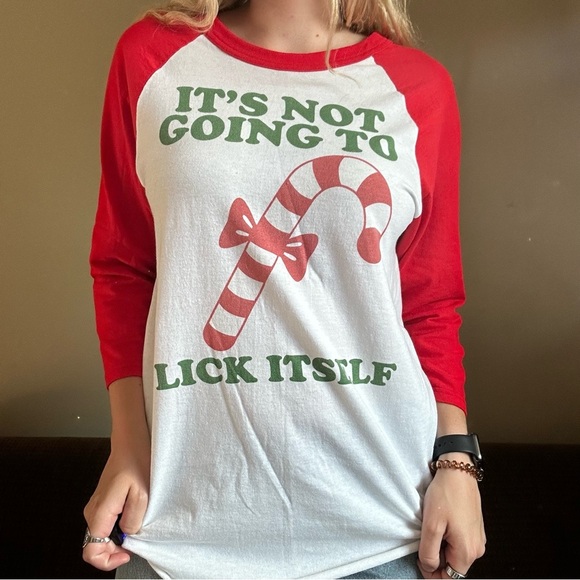 Vintage Holiday “Its Not Going To Lick Itself” Candy Cane Graphic Shirt Size L - Picture 5 of 8